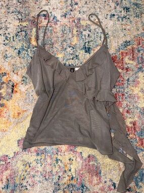 H&M Gray Ruffle-Detail Spaghetti Strap Camisole